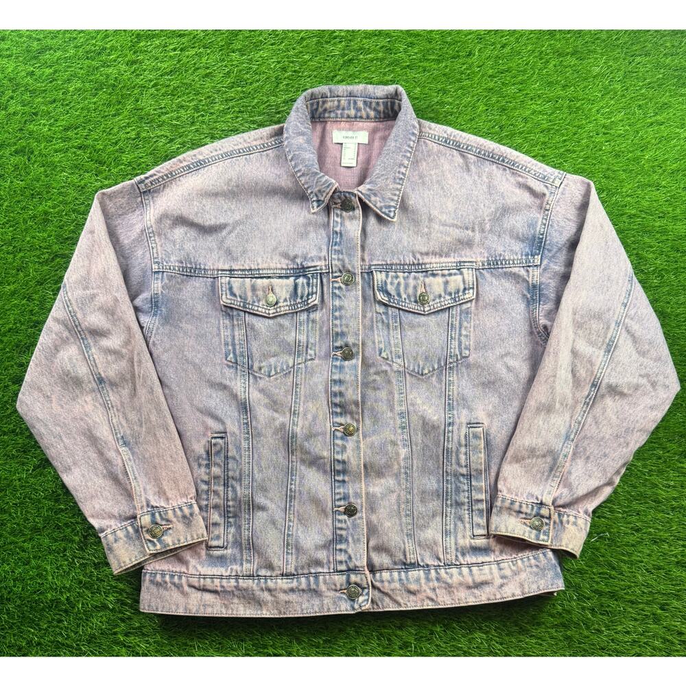 FOREVER 21 Acid Wash Denim Jacket Purple Women's M Oversized Trucker Jean Coat - Picture 2 of 16